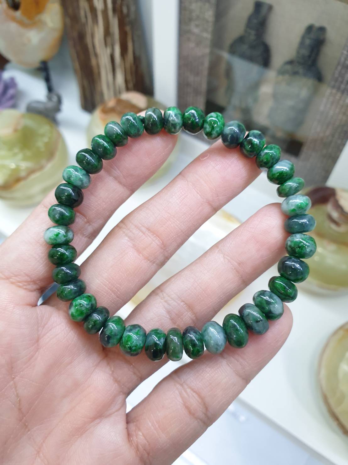 Green Jade Abacus Beads Bracelet (18 cm) | Type A Natural Jadeite - Vintage Beads | Collector's Material