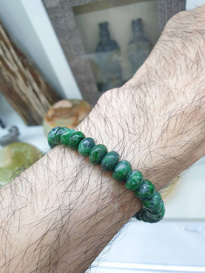 Green Jade Abacus Beads Bracelet (18 cm) | Type A Natural Jadeite - Vintage Beads | Collector's Material