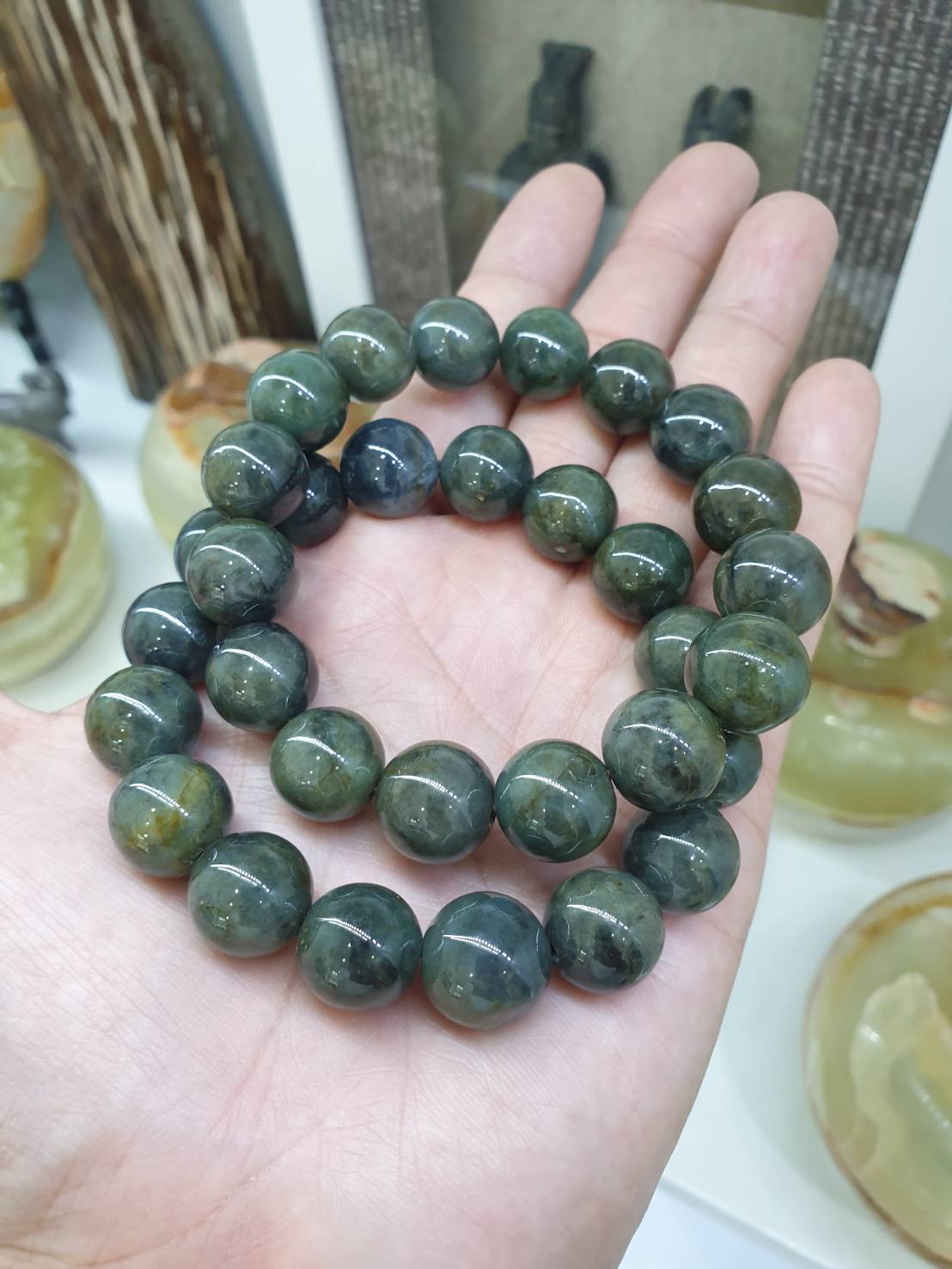 Gent's Style Jade Bracelet (18 cm) | Type A - Natural Honey-Black-Green Jadeite Beads
