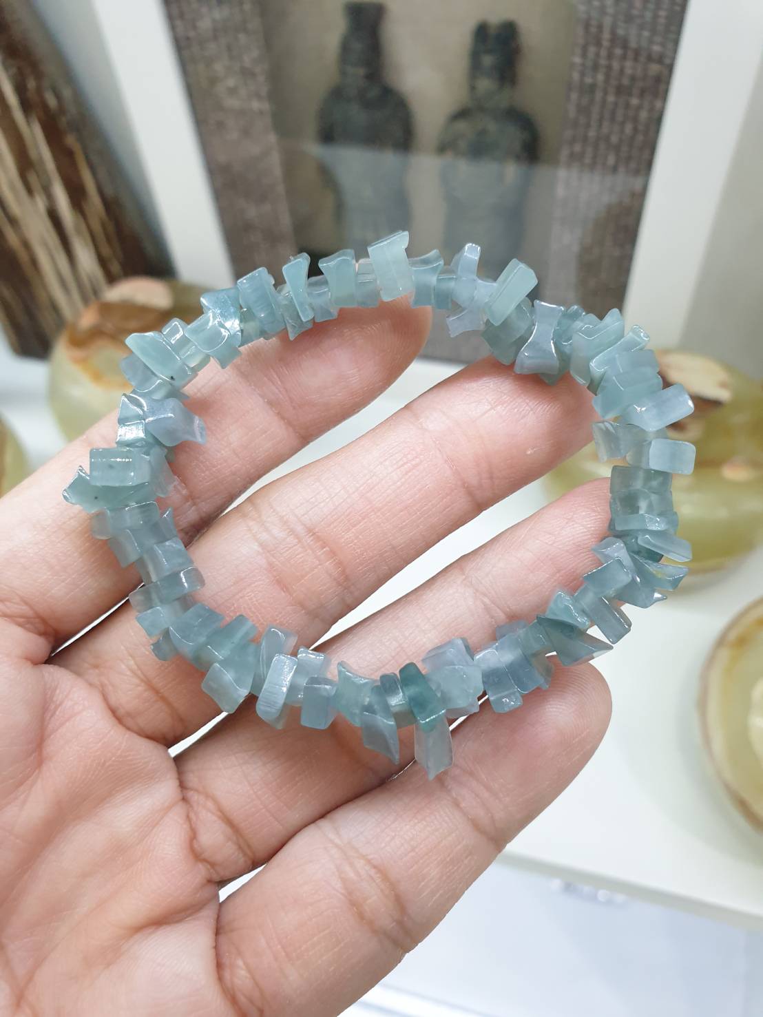 Icy Blue Jade Shards Beaded Bracelet (16 cm) | Type A Natural Jadeite