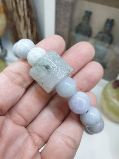 Ash Lavender Jade Beads Bracelet with Ru Yi Charm (17 cm) | Type A Natural Jadeite