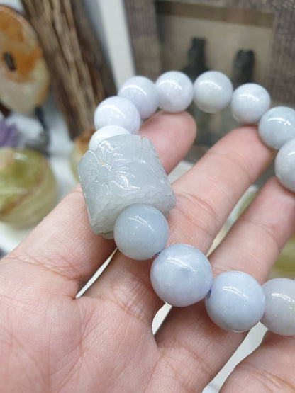 Ash Lavender Jade Beads Bracelet with Ru Yi Charm (17 cm) | Type A Natural Jadeite