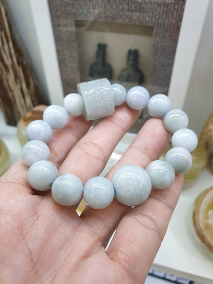 Ash Lavender Jade Beads Bracelet with Ru Yi Charm (17 cm) | Type A Natural Jadeite