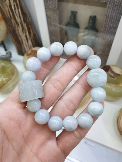Ash Lavender Jade Beads Bracelet with Ru Yi Charm (17 cm) | Type A Natural Jadeite