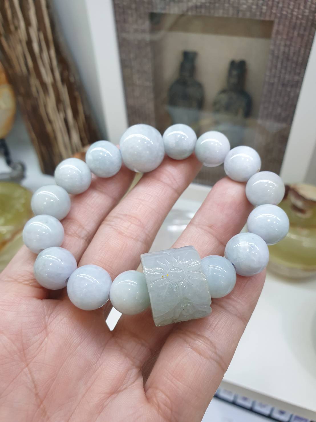 Ash Lavender Jade Beads Bracelet with Ru Yi Charm (17 cm) | Type A Natural Jadeite