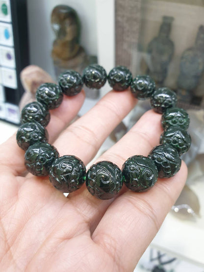Rare Green-Black Jade Ruyi Beaded Bracelet (Size 17 cm)
