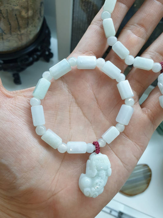 White Jade Pixiu Bracelet (17 cm) | Type A Natural Jadeite | Unique Gift Idea For Her 🎁