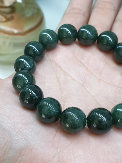 Gent's Style Black-Green Jade Bracelet (17 cm) | Type A Jadeite Vintage Beads | Gift Idea For Him 🎁