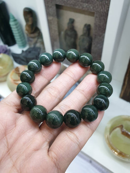 Gent's Style Black-Green Jade Bracelet (17 cm) | Type A Jadeite Vintage Beads | Gift Idea For Him 🎁