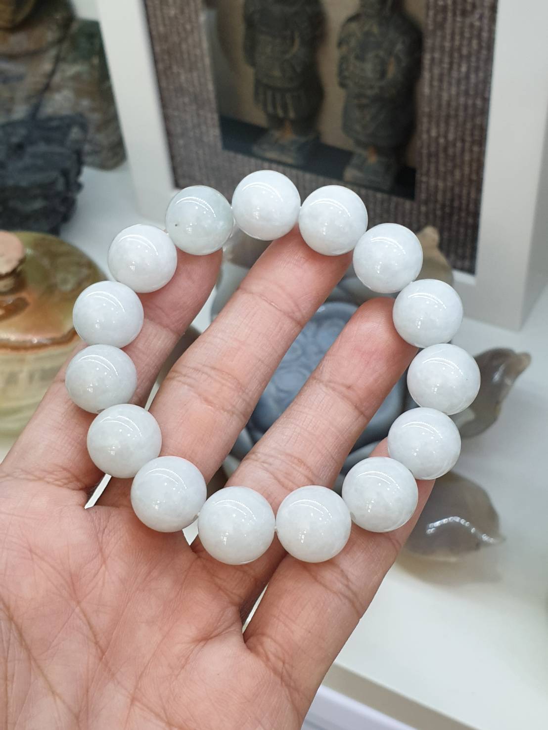 White Jade Bracelet (17 cm) | Type A Natural Jadeite | His or Hers Wristcandy