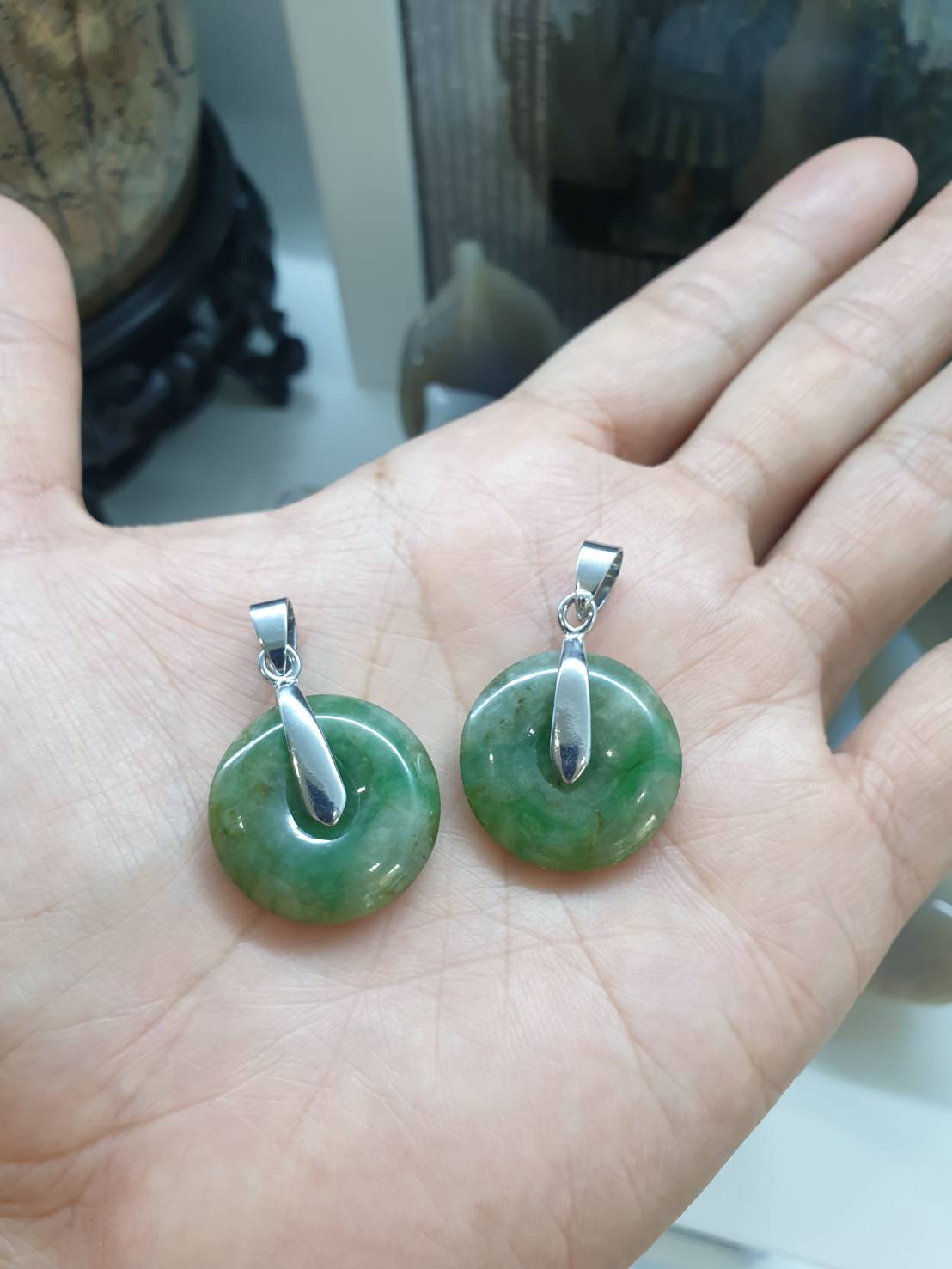 Myanmar Jade Ping An Kou Pendant Type A Natural Jadeite Sterling Silver