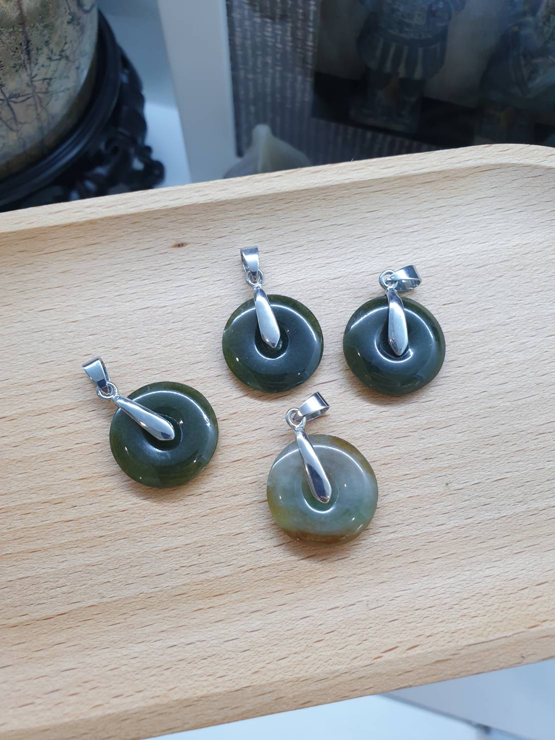 Myanmar Jade Ping An Kou Pendant Type A Natural Jadeite Sterling Silver
