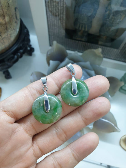 Myanmar Jade Ping An Kou Pendant Type A Natural Jadeite Sterling Silver