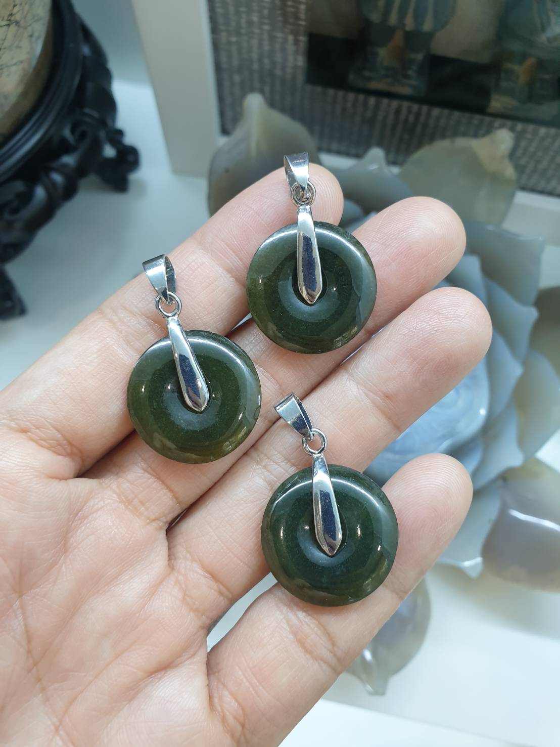 Myanmar Jade Ping An Kou Pendant Type A Natural Jadeite Sterling Silver
