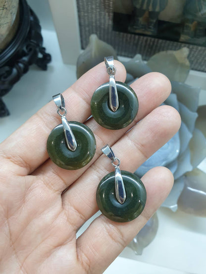 Myanmar Jade Ping An Kou Pendant Type A Natural Jadeite Sterling Silver