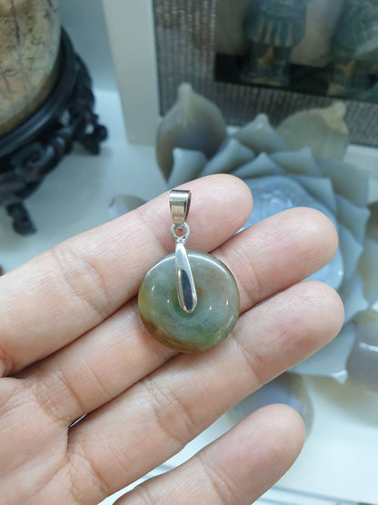 Myanmar Jade Ping An Kou Pendant Type A Natural Jadeite Sterling Silver