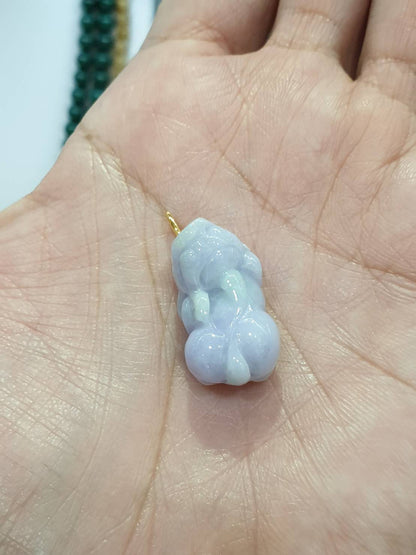 Lavender Jade Pixiu Pendant | Type A Natural Jadeite | Solid 9K Gold Bail