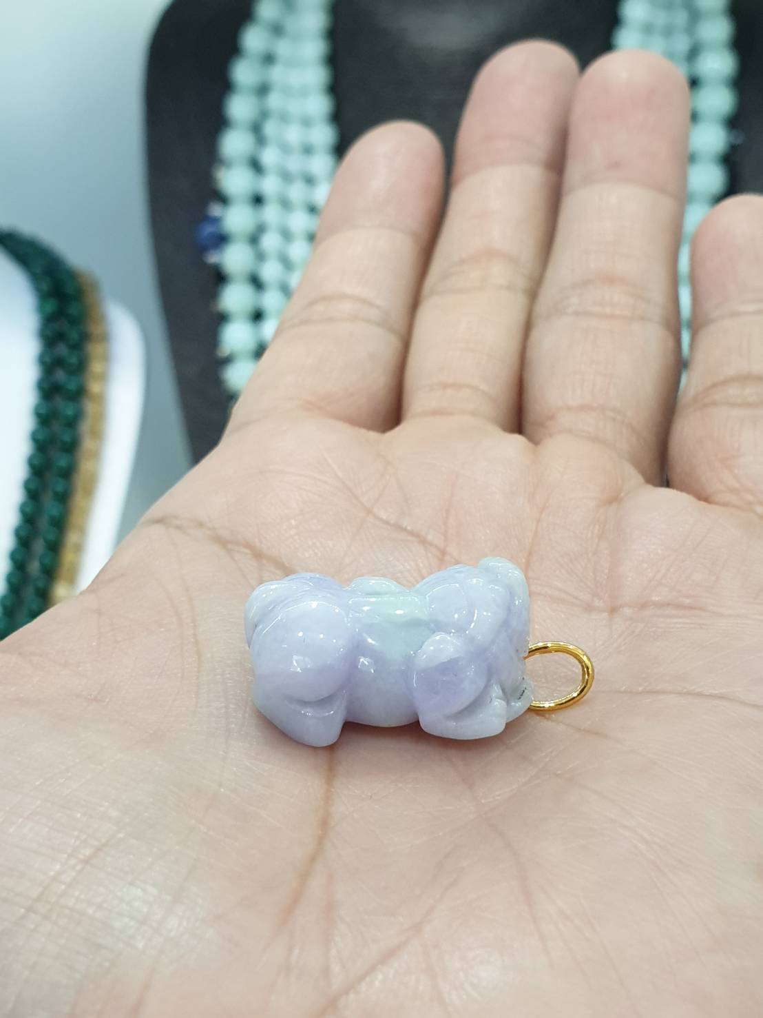 Lavender Jade Pixiu Pendant | Type A Natural Jadeite | Solid 9K Gold Bail