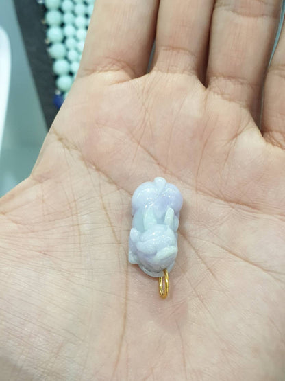 Lavender Jade Pixiu Pendant | Type A Natural Jadeite | Solid 9K Gold Bail
