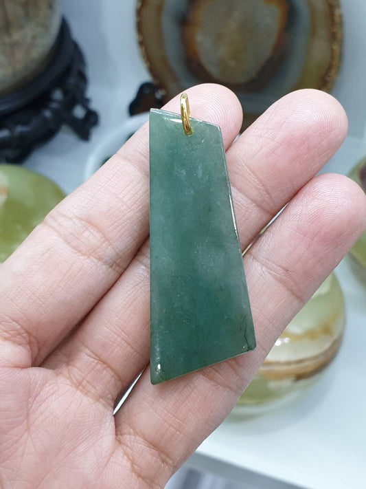Jade Dog Tag Pendant | Type A Natural Green Jadeite | Solid 9K Gold Bail
