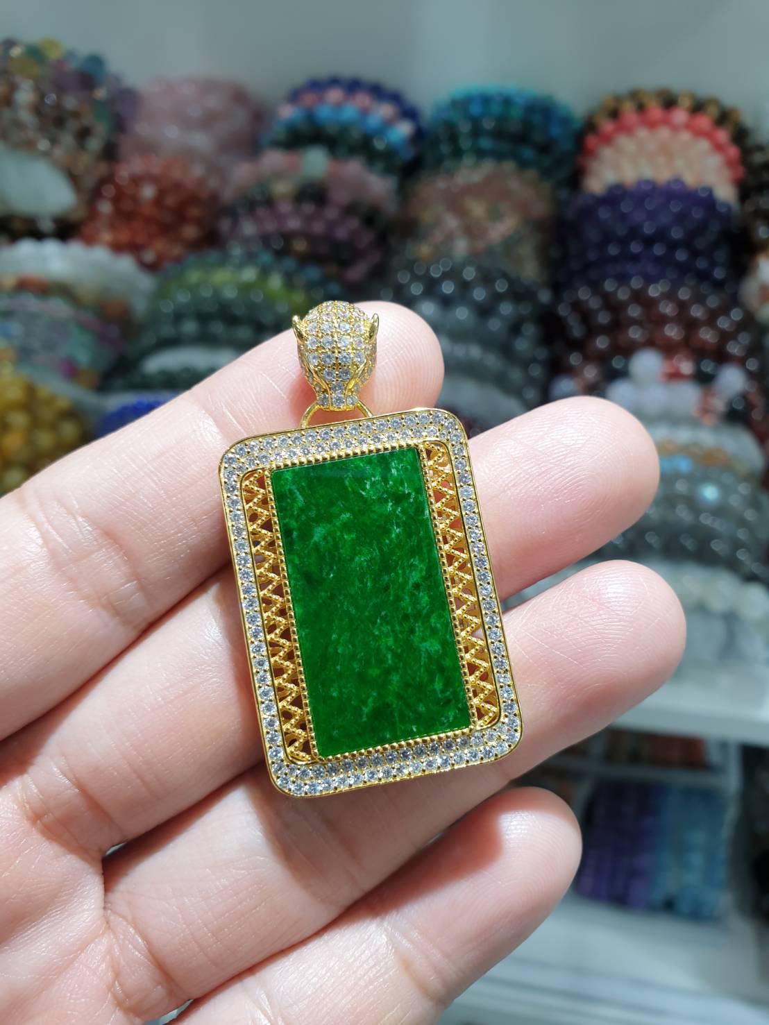 Jade in Gold Vermeil Filigree Pendant Type A Natural Jadeite S925