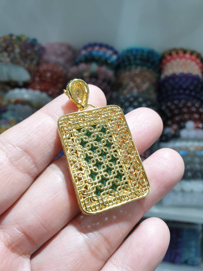 Jade in Gold Vermeil Filigree Pendant Type A Natural Jadeite S925