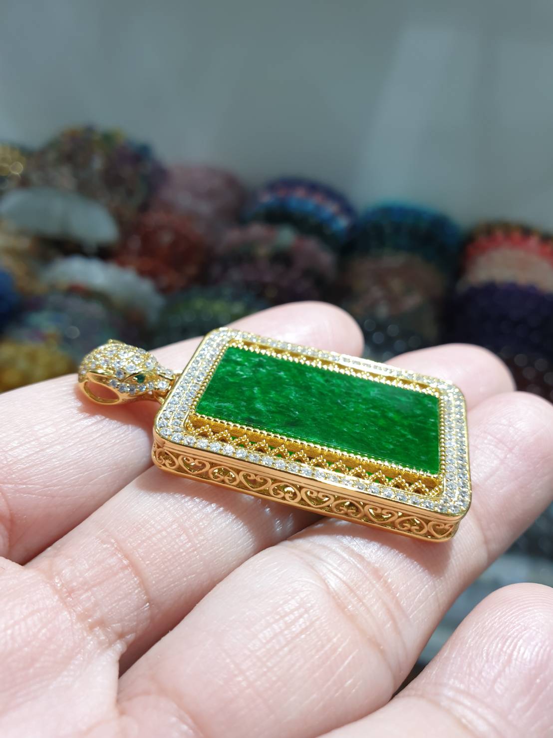 Jade in Gold Vermeil Filigree Pendant Type A Natural Jadeite S925