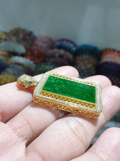 Jade in Gold Vermeil Filigree Pendant Type A Natural Jadeite S925