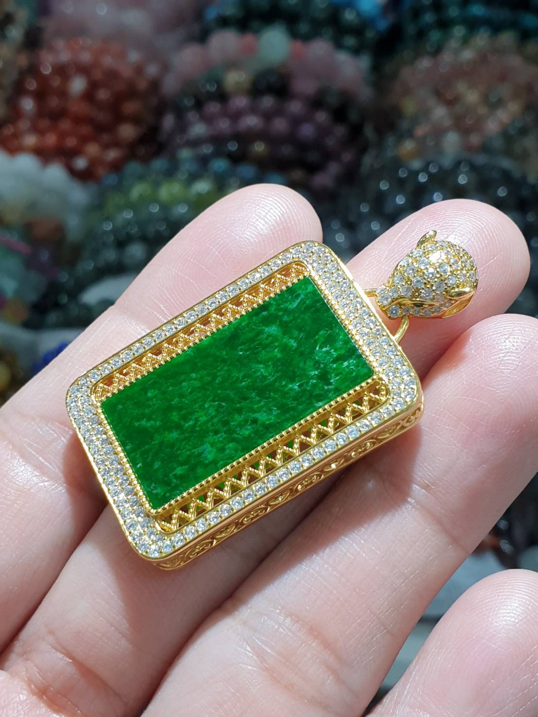 Jade in Gold Vermeil Filigree Pendant Type A Natural Jadeite S925
