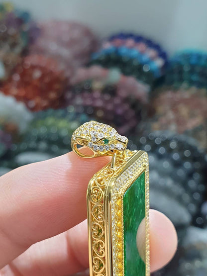 Jade in Gold Vermeil Filigree Pendant Type A Natural Jadeite S925