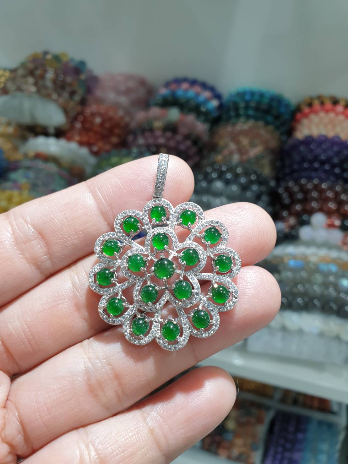 Imperial Green Jade Peacock Pendant | Type A Natural Jadeite | Sterling Silver