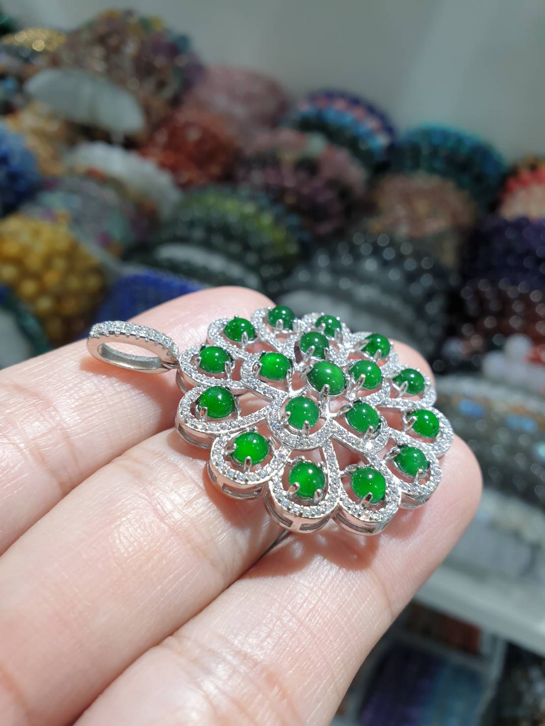 Imperial Green Jade Peacock Pendant | Type A Natural Jadeite | Sterling Silver