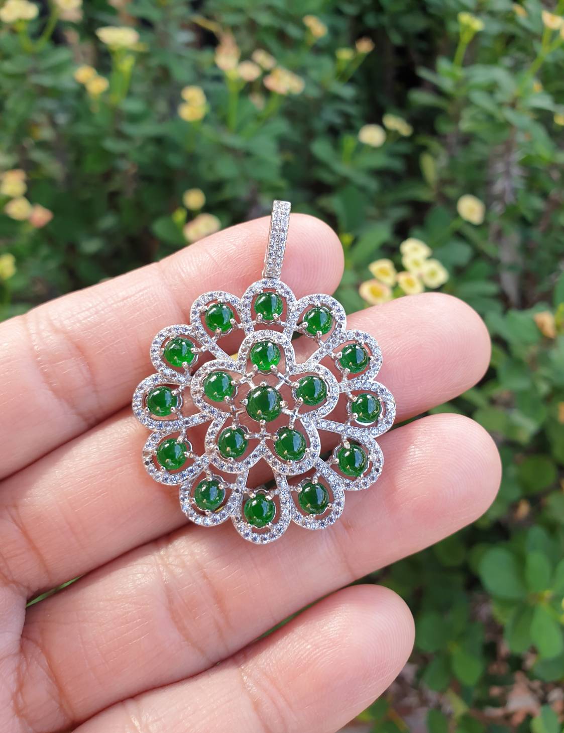 Imperial Green Jade Peacock Pendant | Type A Natural Jadeite | Sterling Silver