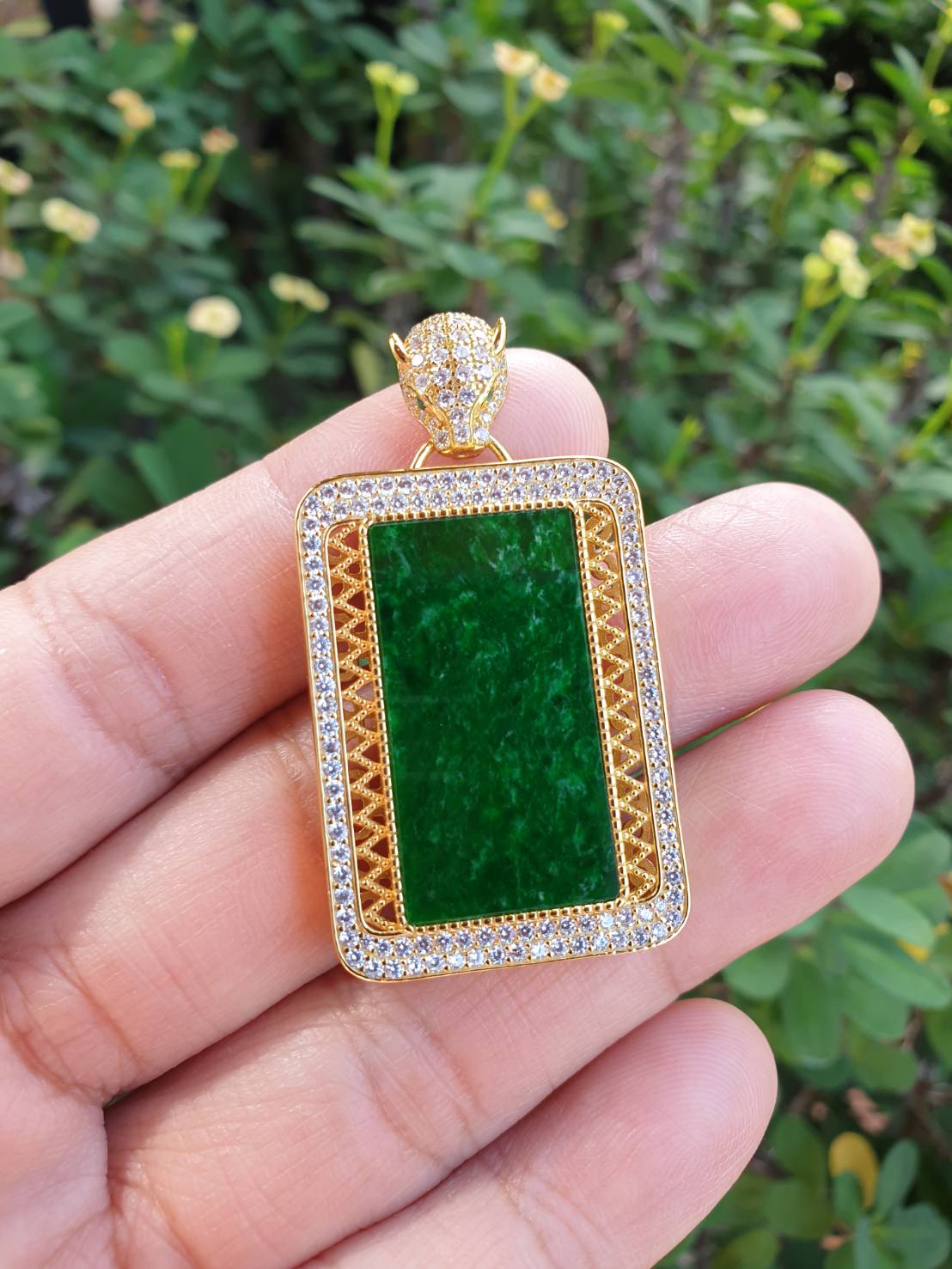 Jade in Gold Vermeil Filigree Pendant Type A Natural Jadeite S925