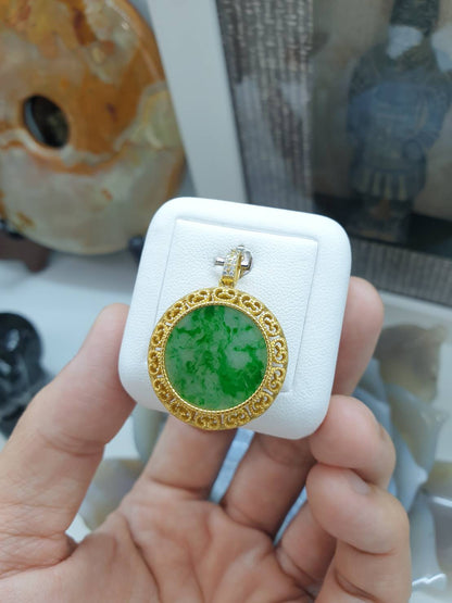 Jade in Gold Vermeil Locket Pendant Type A Natural Jadeite S925
