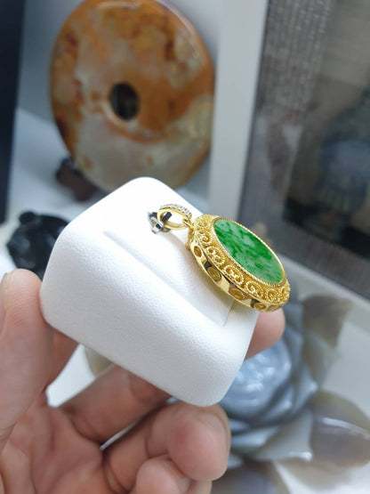 Jade in Gold Vermeil Locket Pendant Type A Natural Jadeite S925