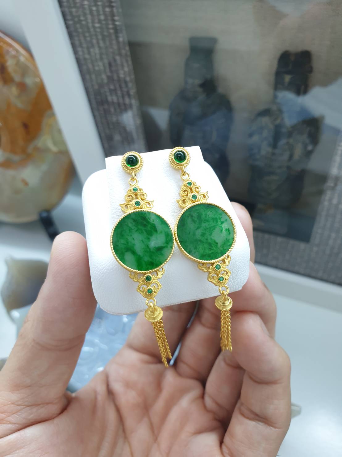 Jade in Gold Vermeil Locket Pendant Type A Natural Jadeite S925