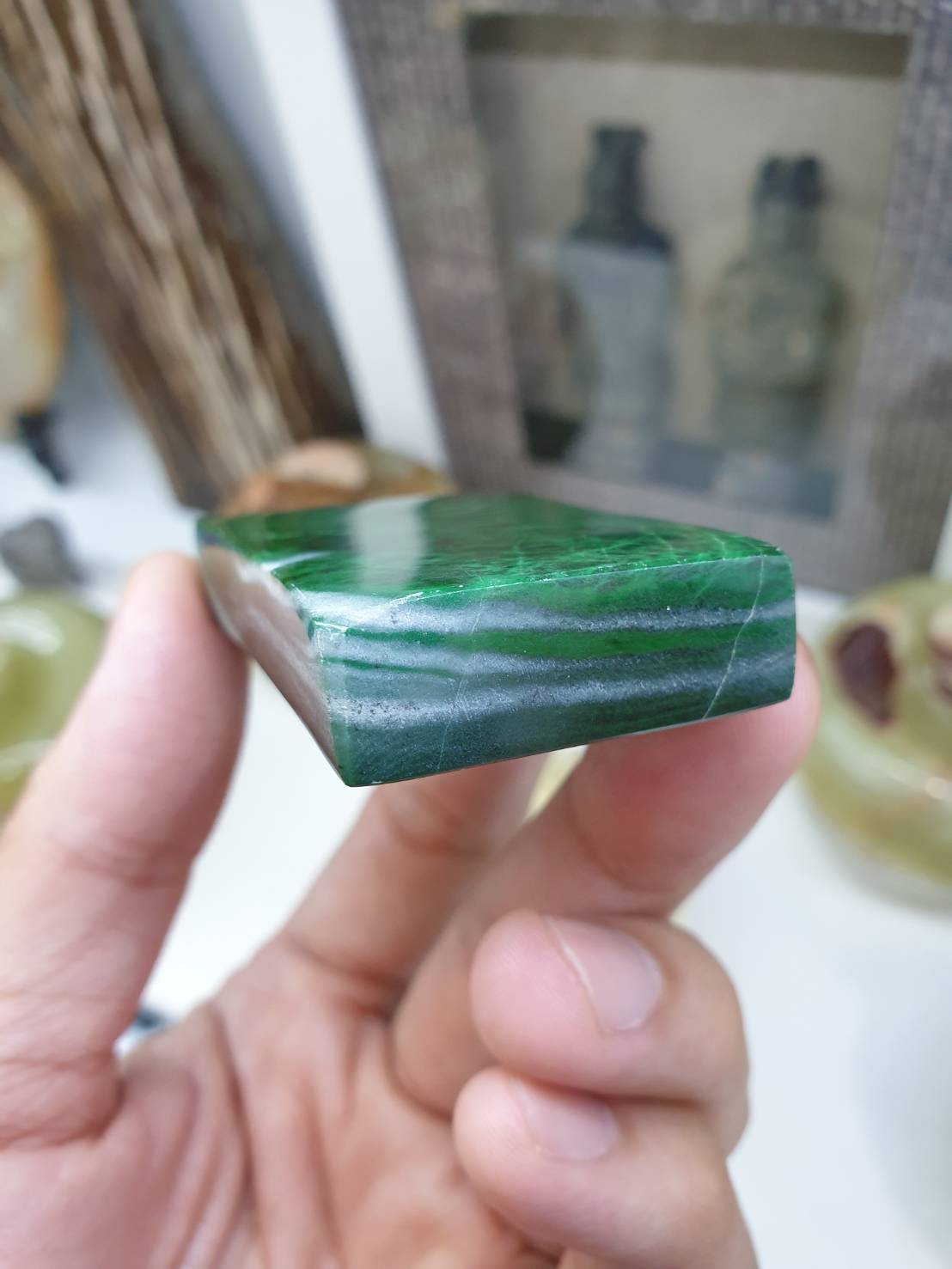 Mawsitsit Stone - Sliver Marbled Green - Paperweight Collectors Item