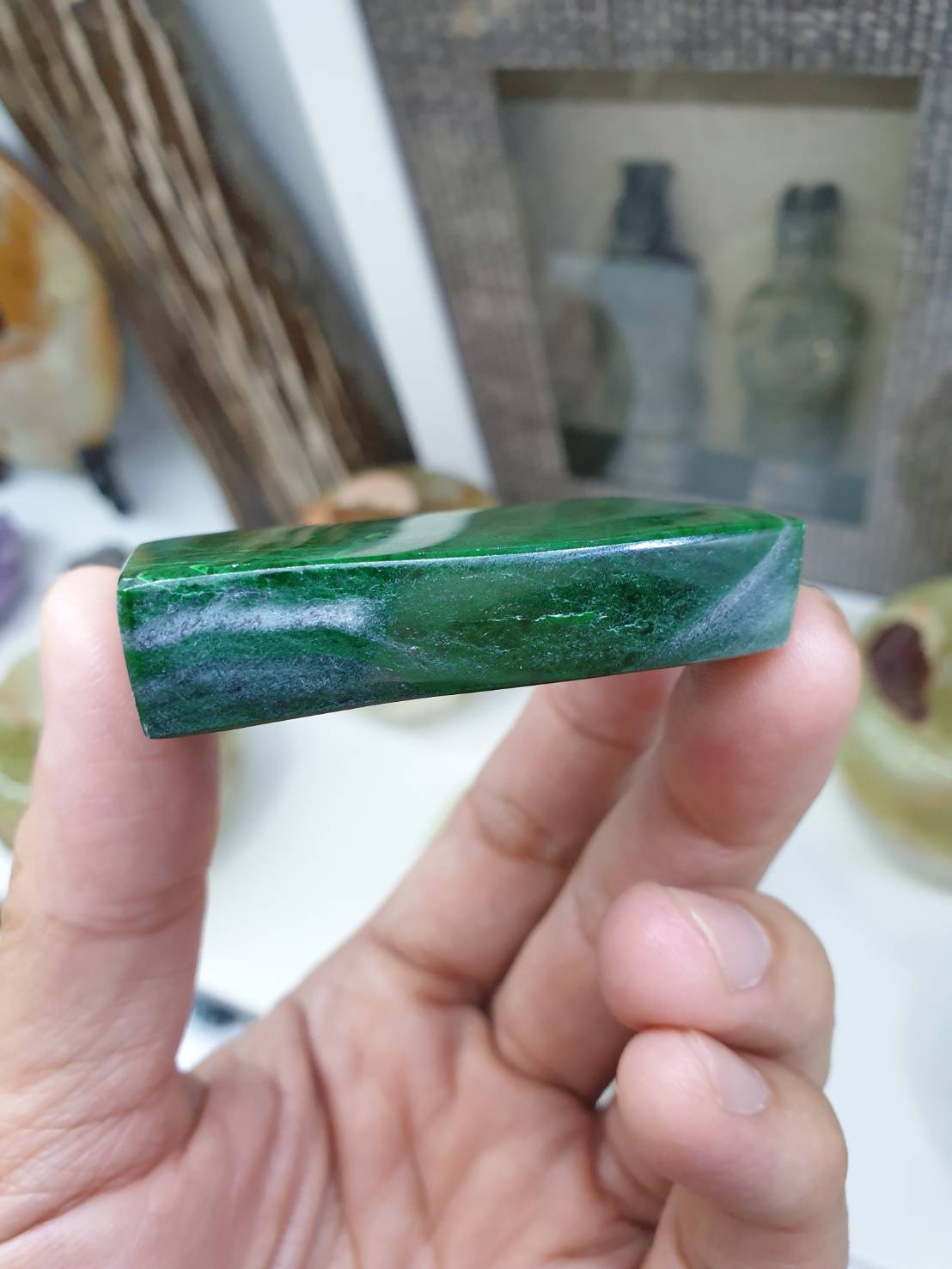 Mawsitsit Stone - Sliver Marbled Green - Paperweight Collectors Item