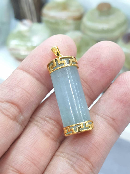 Aquamarine Cylinder Pendant | Solid 9K Gold | His or Hers Statement Pendant