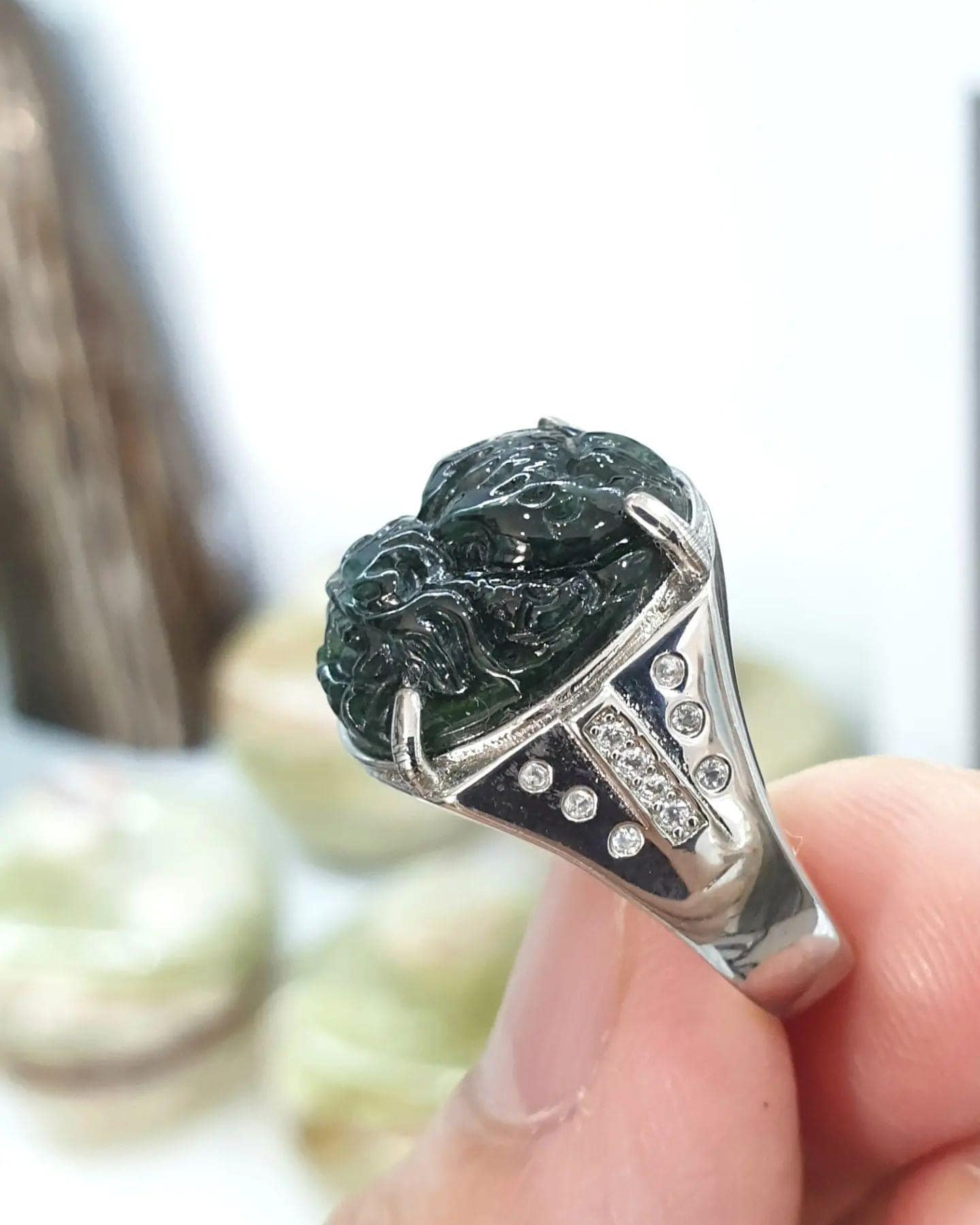 Black Jade Dragon on Sterling Silver Ring (Sizes 8 & 8.5 US) | Authentic Type A Jade | His or Hers Power Ring