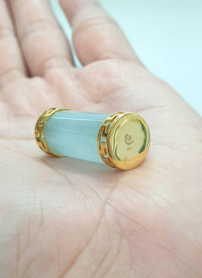 Aquamarine Cylinder Pendant | Solid 9K Gold | His or Hers Statement Pendant