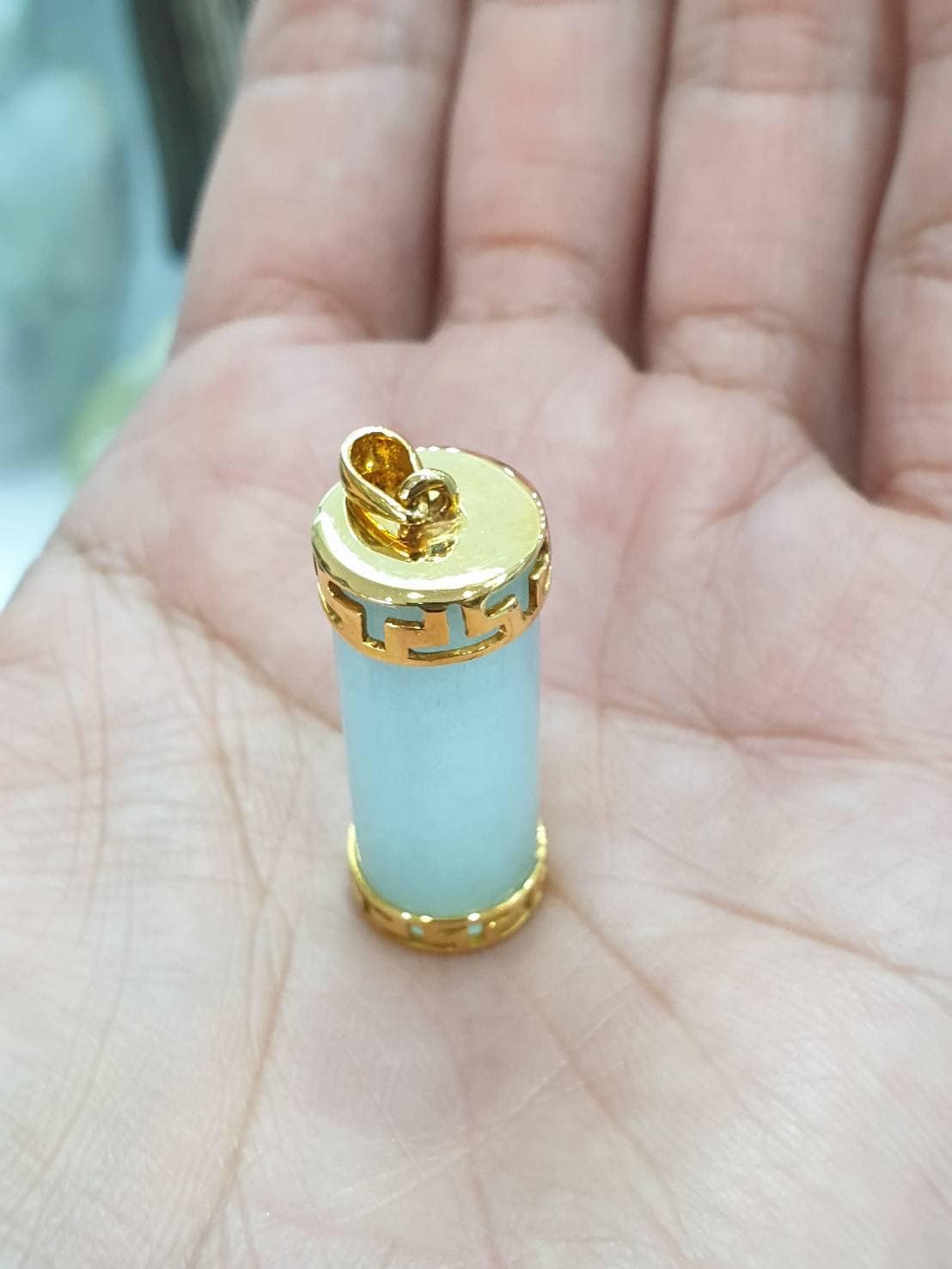 Aquamarine Cylinder Pendant | Solid 9K Gold | His or Hers Statement Pendant
