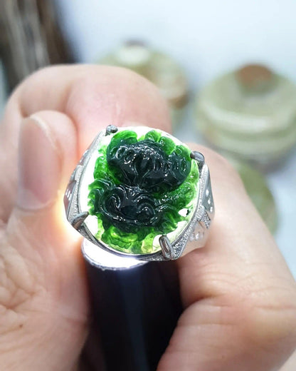 Black Jade Dragon on Sterling Silver Ring (Sizes 8 & 8.5 US) | Authentic Type A Jade | His or Hers Power Ring