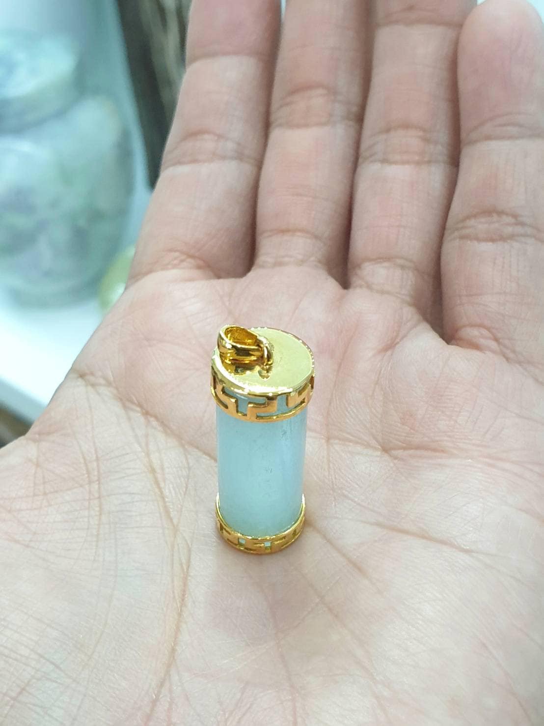 Aquamarine Cylinder Pendant | Solid 9K Gold | His or Hers Statement Pendant