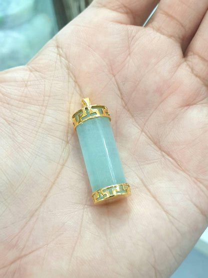 Aquamarine Cylinder Pendant | Solid 9K Gold | His or Hers Statement Pendant