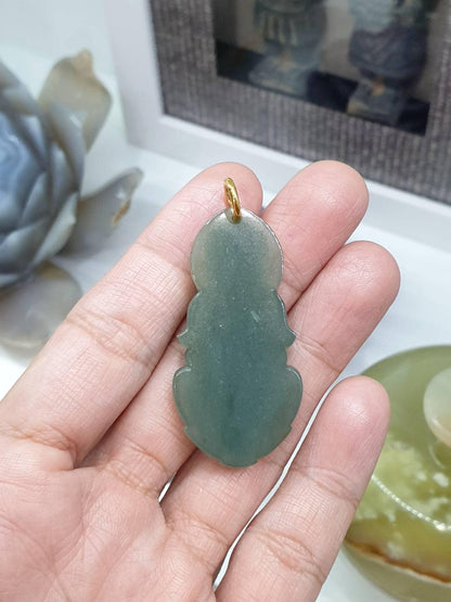 Jade Guan Yin Pendant | 9K Gold | Fei Cui - Type A Jadeite