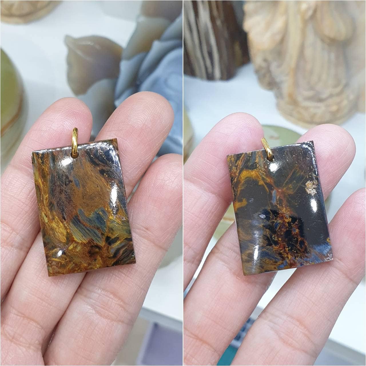 Pietersite Dog Tag Pendant | 9K Gold & Natural Pietersite Stone | Statement Pendant for Him