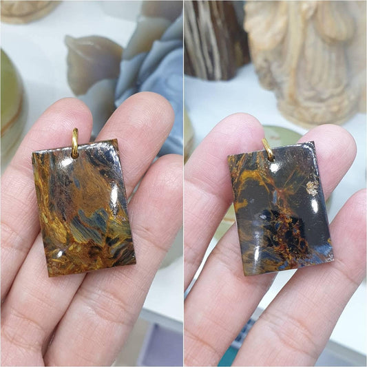 Pietersite Dog Tag Pendant | 9K Gold & Natural Pietersite Stone | Statement Pendant for Him