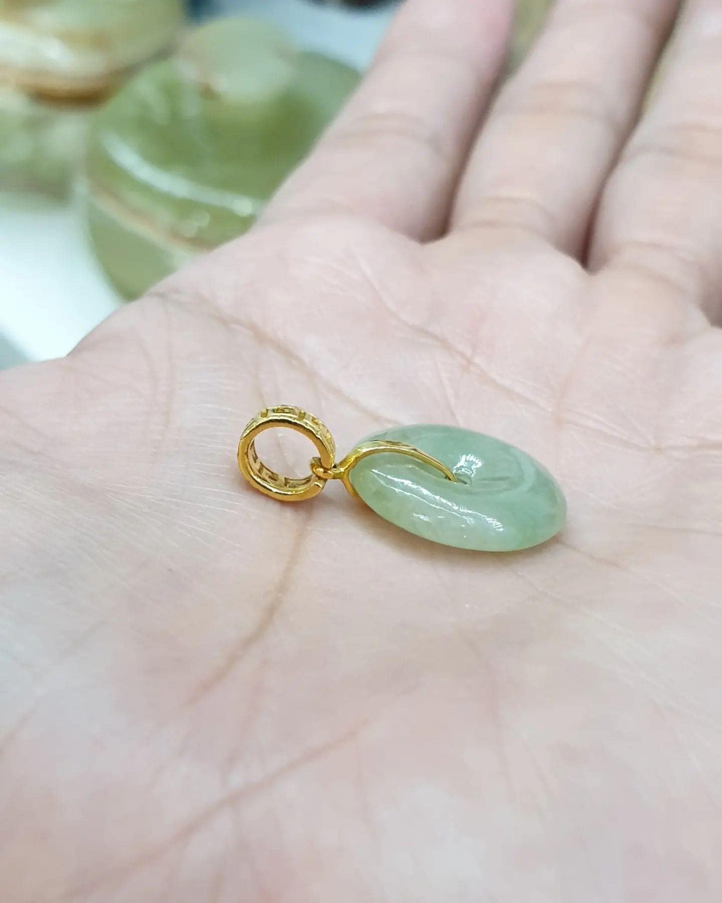Jade Ping An Kou Pendant | 18K Gold & Fei Cui - Type A Jadeite | Cute Gift Idea for Her 🎁